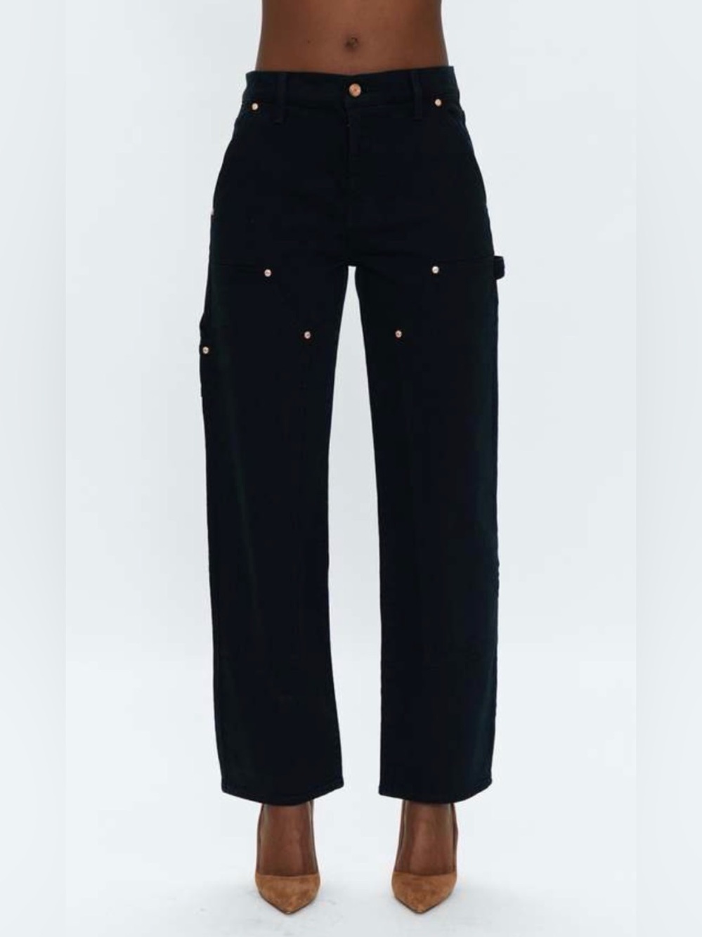 Pistola Lexi Mid Rise Bow Leg Straight Carpenter Pants Coal Size 29